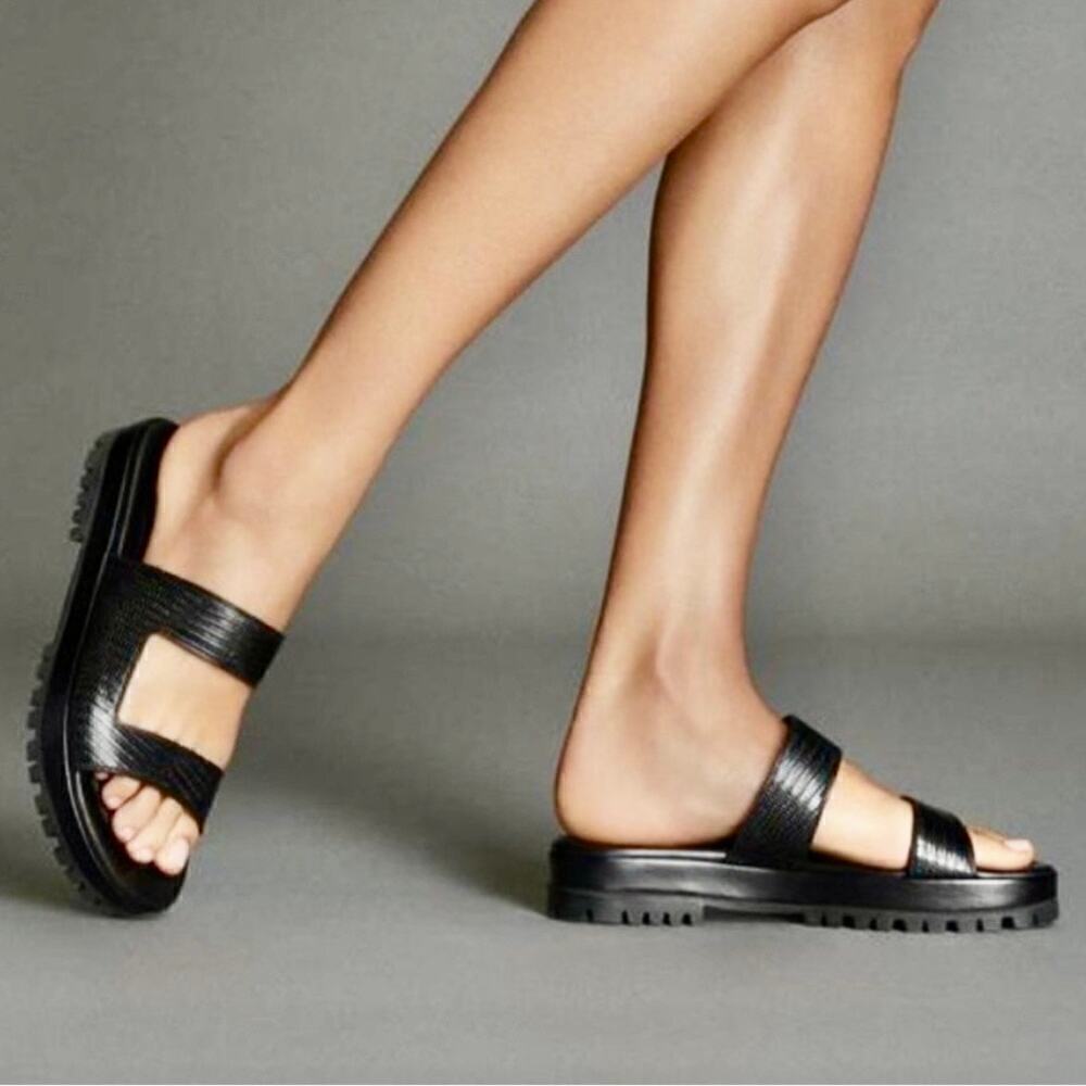 Tamara Mellon Roam Sandal in Lizard Print Black Size 36.5/ 6.5 US